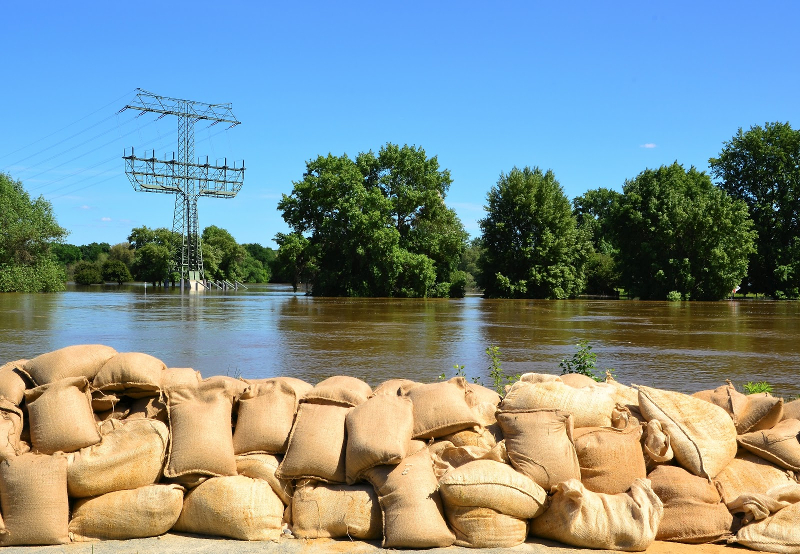 Sandbags along the river