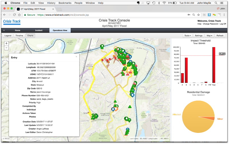 Operations view of structures in Arnold, Missouri from Crisis Track