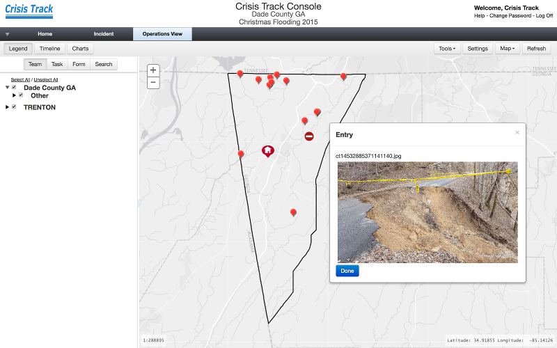 Operations view of Dade County, Georgia roads in Crisis Track