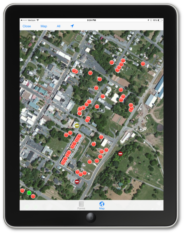 Action map of Lancaster, Virginia from the Crisis Track mobile app