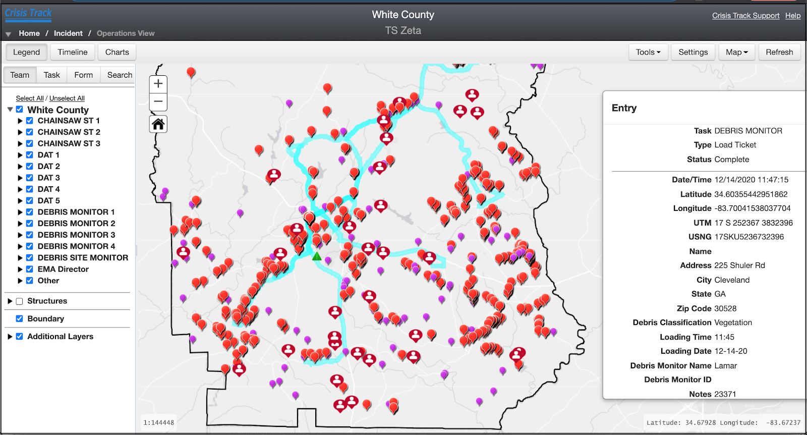Operations View of White County, GA in Crisis Track