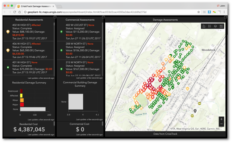 Picture of operations dashboard from Crisis Track